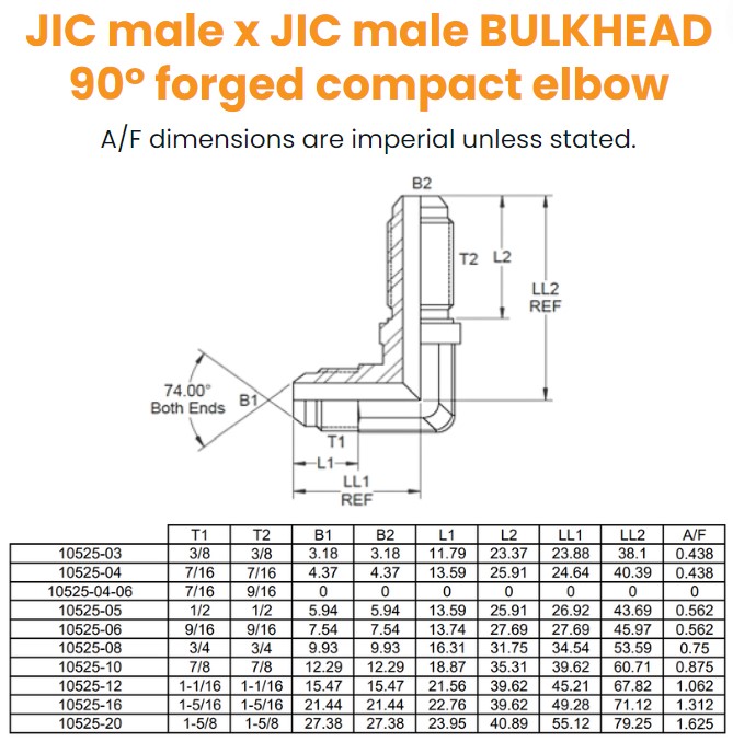 3/8 JIC M/M 90° Bulkhead Forged Elbow Hydraulic Adaptor